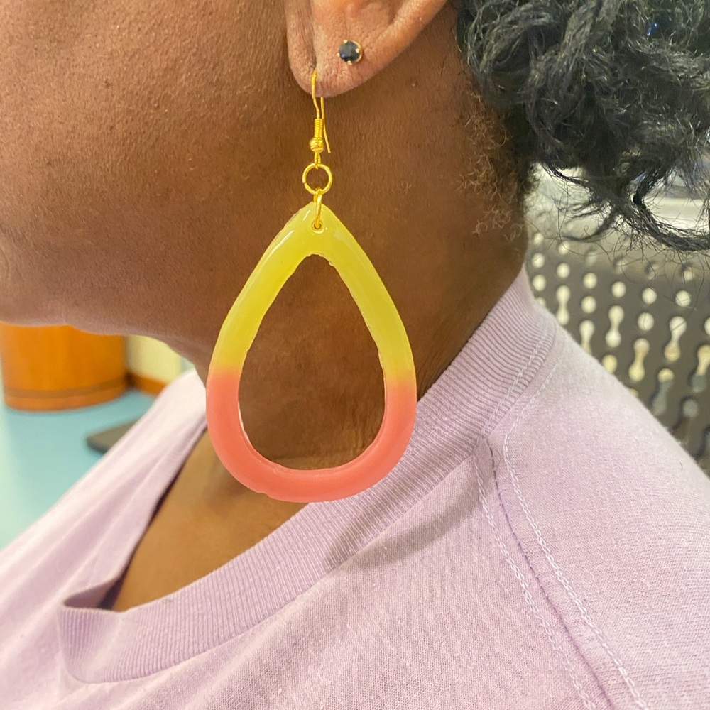 Resin Bold Yellow and Pink Teardrop Earrings - Women Jewelry